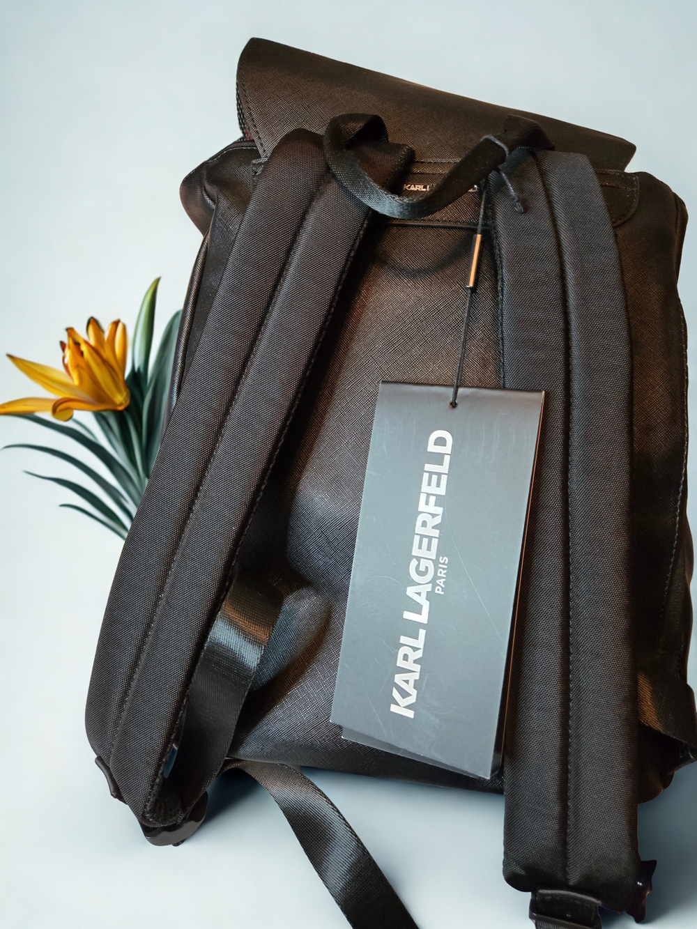 Karl Lagerfeld Black Saffiano Backpack - Logo Front - Picture 2 of 11